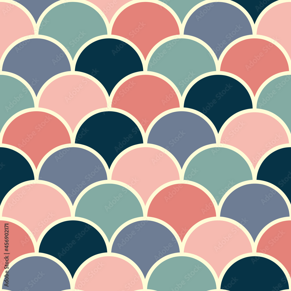 Seamless pattern with colorful (blue, pink, navy blue, turquoise and white) fish scales decoration Seamless pattern with colorful (blue, pink, navy blue, turquoise and white) fish scales decoration