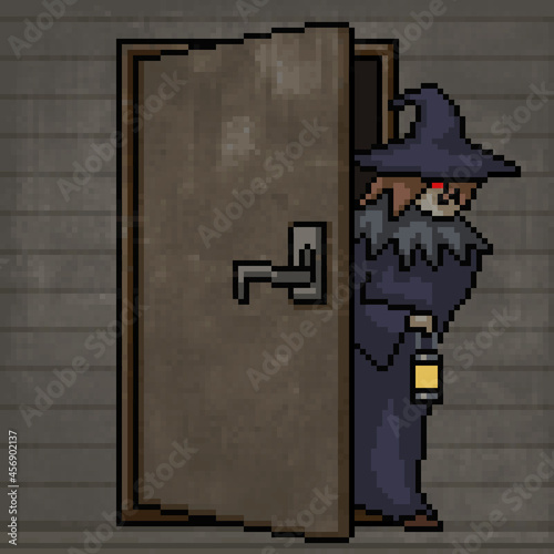 pixel art witch open door