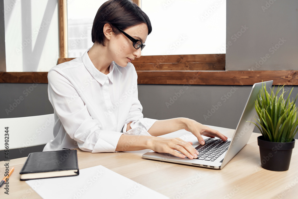 Businesswoman at the desk Secretary executive isolated background Businesswoman at the desk Secretary executive isolated background