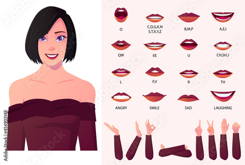 Beautiful fashion Woman Character lips-sync and Face Animation pack with hand gestures. photo