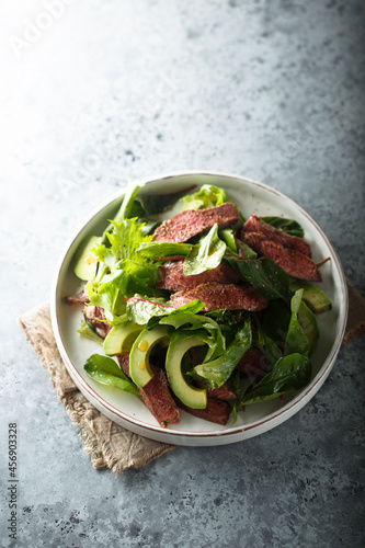 Beef steak salad with avocado