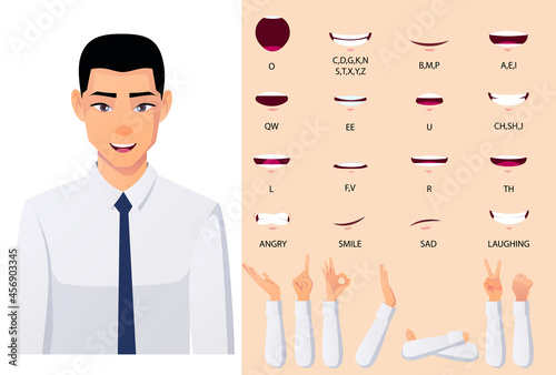 Asian businessman Character Lip-syn and Mouth animation set