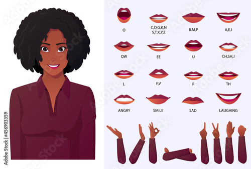 beautiful African American Black woman face animation and lip sync set