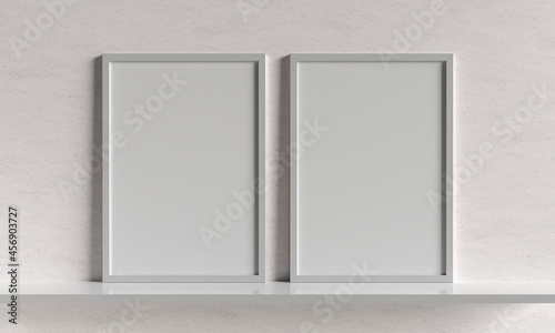 Two frames for mockup with white concrete background, 3d rendering