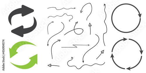 Rotating, circular, cyclic arrows. Recurrence sign. Flip over or turn arrow. Reverse sign
