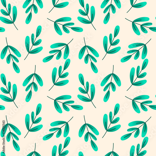 Seamless pattern with green leaves. Vector floral endless texture for seasonal spring summer design