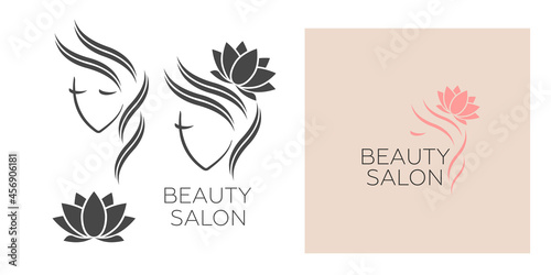 Beautiful woman vector logo template for hair salon  beauty salon  cosmetic procedures  spa center. vector logo template for hair salon