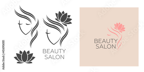 Beautiful woman vector logo template for hair salon, beauty salon, cosmetic procedures, spa center. vector logo template for hair salon