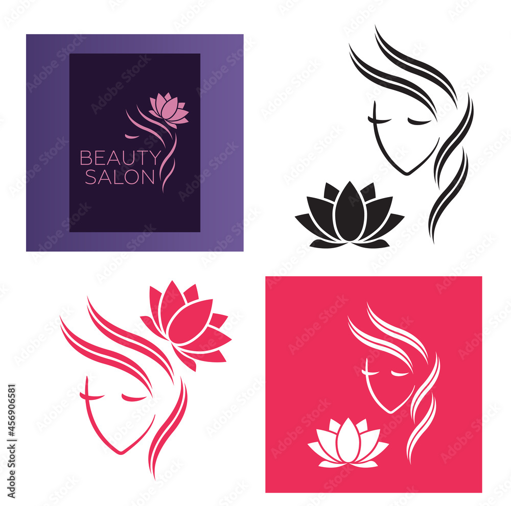 Beautiful woman vector logo template for hair salon, beauty salon, cosmetic procedures, spa center. vector logo template for hair salon