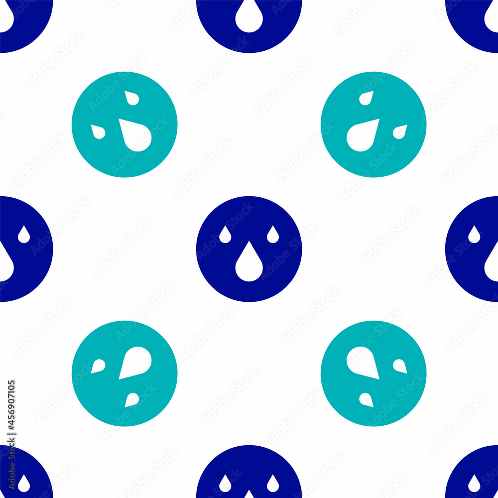 Obraz premium Blue Water drop icon isolated seamless pattern on white background. Vector