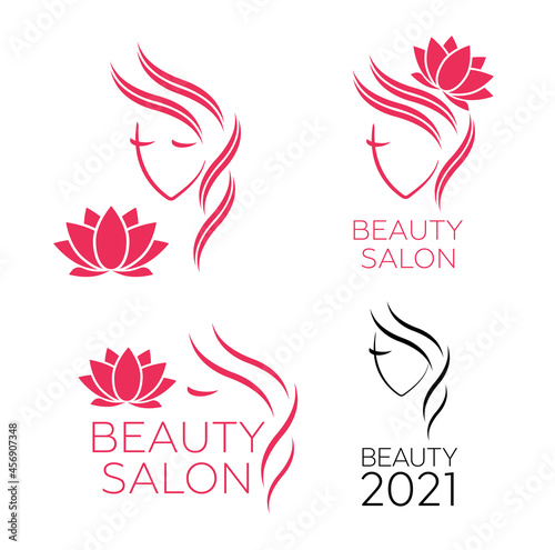 Beautiful woman vector logo template for hair salon, beauty salon, cosmetic procedures, spa center. vector logo template for hair salon
