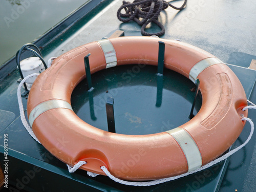 Photography Close-up of a buoyancy ring stored on top of the boat