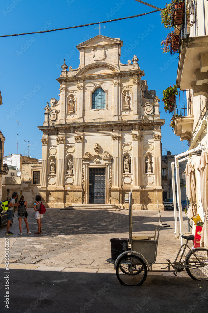 Fototapeta premium Lecce, Puglia, Italy - August 18, 2021: front view of the Baroque church of Santa Maria della Provvidenza in old town