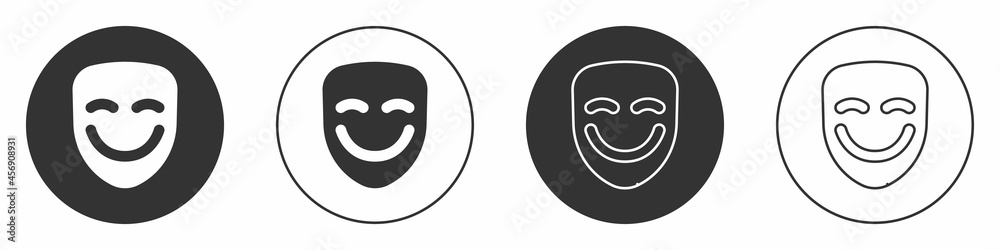Black Comedy theatrical mask icon isolated on white background. Circle button. Vector Black Comedy theatrical mask icon isolated on white background. Circle button. Vector