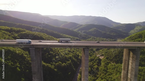 Traffic on the Hemus highway viaduct over Vitinya pass photo