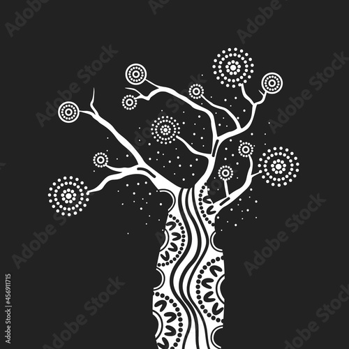 Black and white aboriginal boab tree art - Illustration