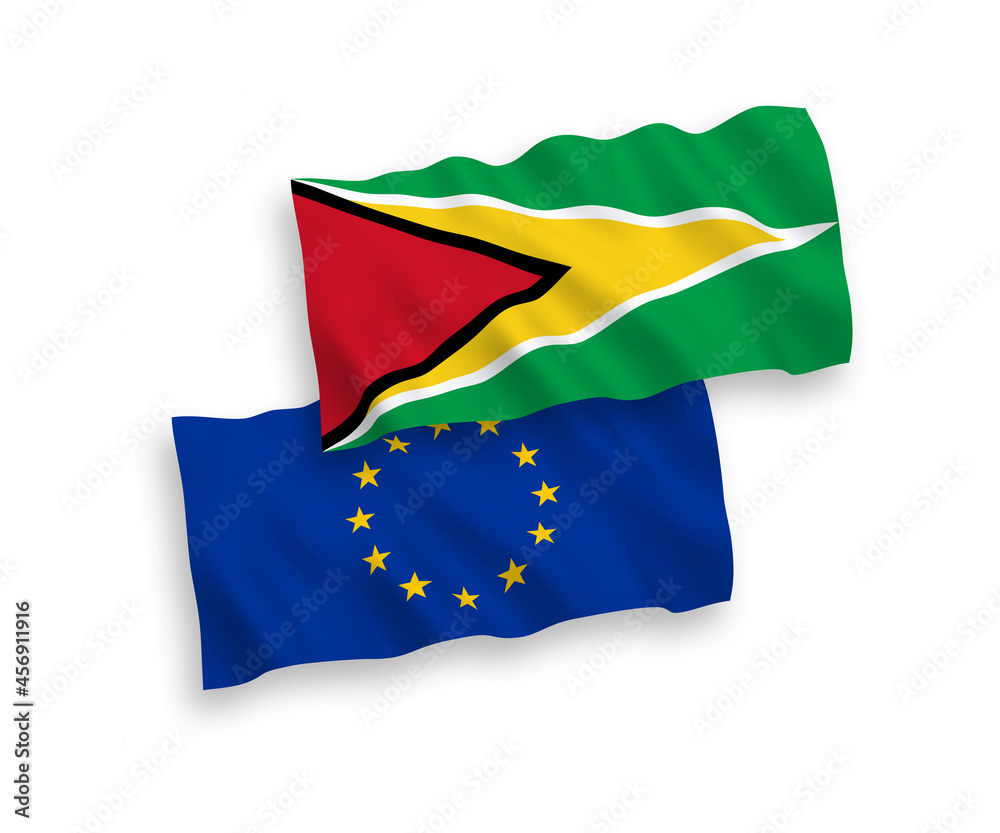 Flags of European Union and Co-operative Republic of Guyana on a white background Flags of European Union and Co-operative Republic of Guyana on a white background