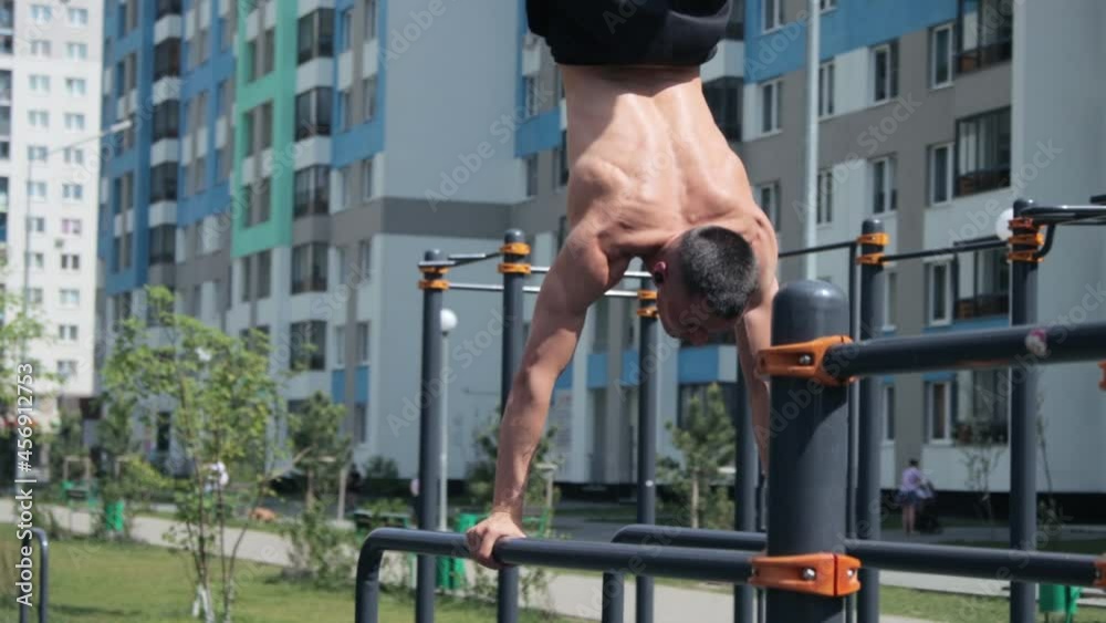 Man's outdoor workout in summer Man's outdoor workout in summer