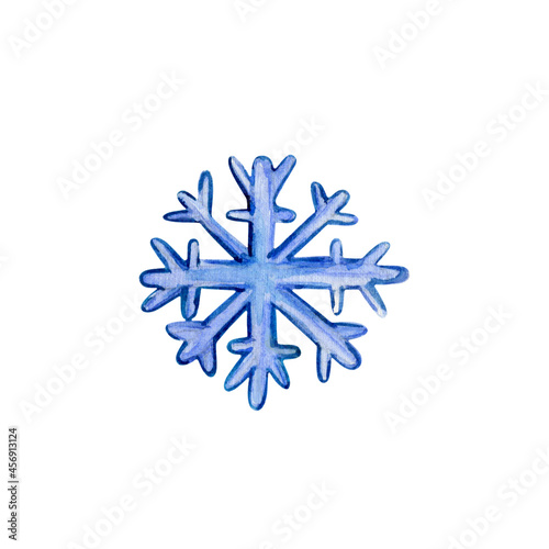Snowflake on a white background, watercolor illustration
