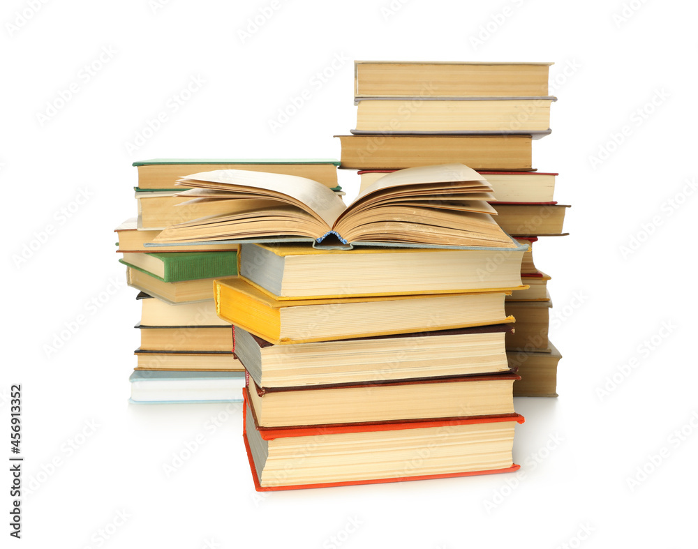 Lots of library books on white background Lots of library books on white background
