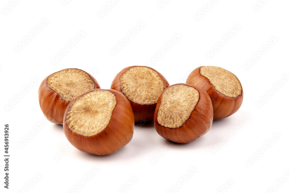 Group of hazelnuts, isolated on white background Group of hazelnuts, isolated on white background