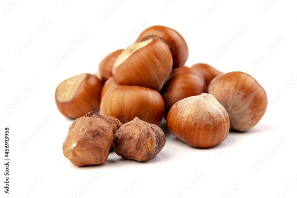 Group of hazelnuts, isolated on white background Group of hazelnuts, isolated on white background