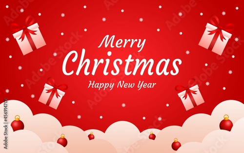 red color merry christmas and new year greeting background design for sales banner and poster template.
