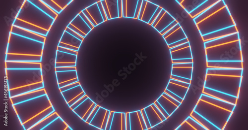 Render with neon yellow and blue spheres from rectangles