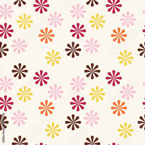vintage multi colored seamless pattern. chaotic arrangement, geometric stylized flowers, 60s, 70s. surface design, fabric, paper, stationery, card, banner, textile