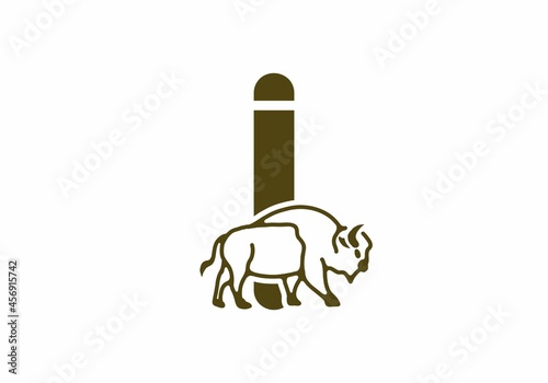 Initial letter I with bison line art