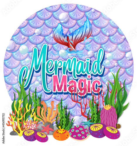 Beautiful mermaid carton character with blank pastel scales banner isolated
