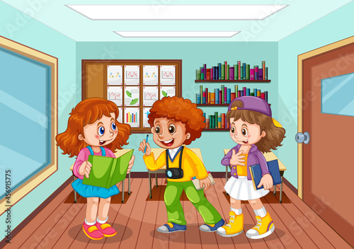 Students talking together in the classroom