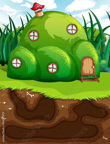 Underground animal hole with ground surface of the garden scene