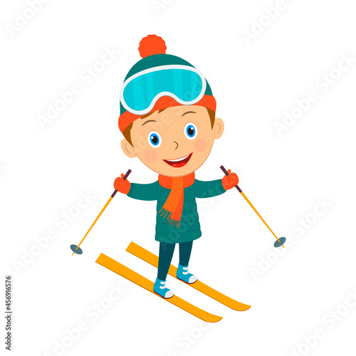 cute cartoon boy skiing