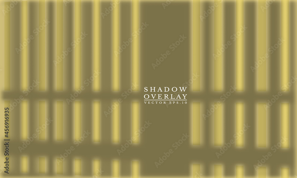 Fototapeta premium Vector Illustration of a realistic fence light and shadow. Shadow overlay effect. Long shadow light on the wall. Natural lighting scene. Blank background for design.
