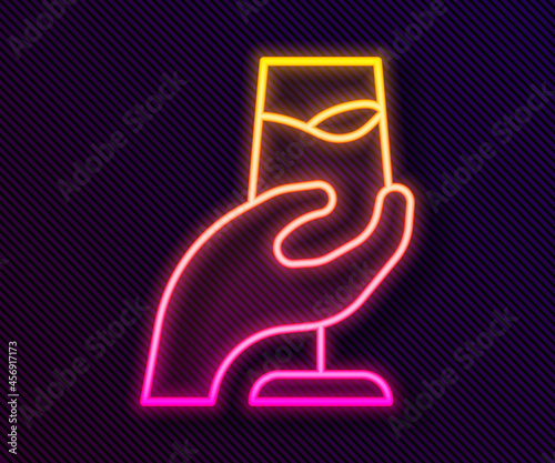 Glowing neon line Wine tasting, degustation icon isolated on black background. Sommelier. Smells of wine. Vector