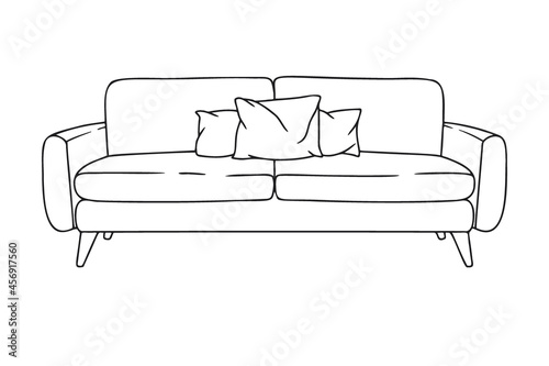Contour sketch of a sofa isolated on a white background. Vector illustration.