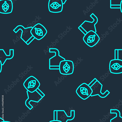 Green line Traditional brewing vessels in brewery icon isolated seamless pattern on blue background. Beer brewing process. Distillery plant, brewery. Vector