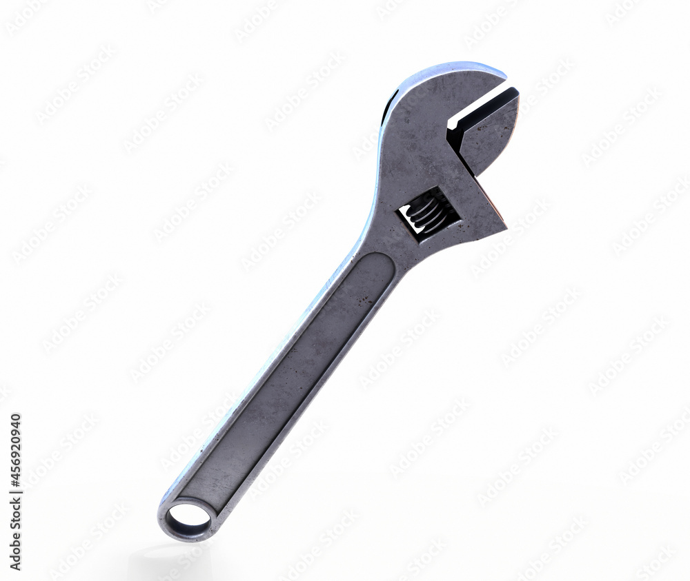 Adjustable wrench 3d render isolated on white background without a shadow Adjustable wrench 3d render isolated on white background without a shadow