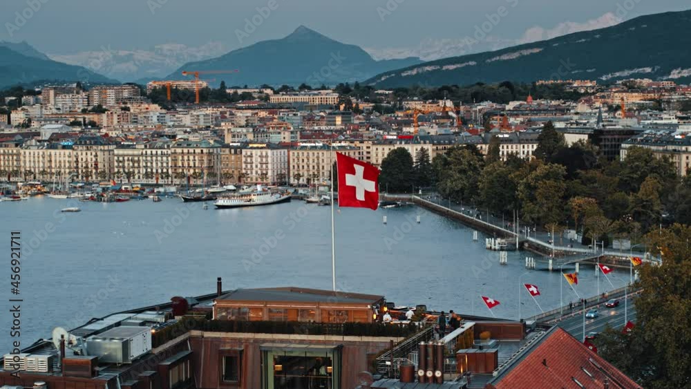 Drone shot of downtown Geneva