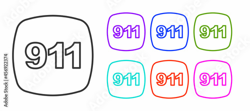 Black line Telephone with emergency call 911 icon isolated on white background. Police, ambulance, fire department, call, phone. Set icons colorful. Vector