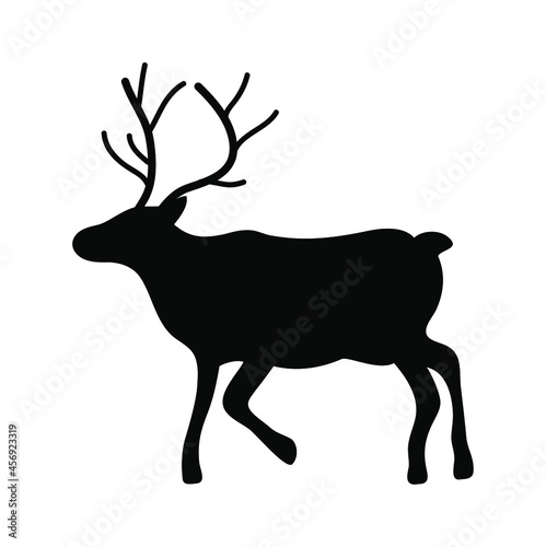 Reindeer vector illustration isolated on white background. Christmas reindeer, black silhouette on white background