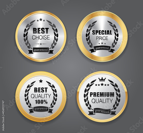 Gold metal Award badge - Best seller Icon logo set.
