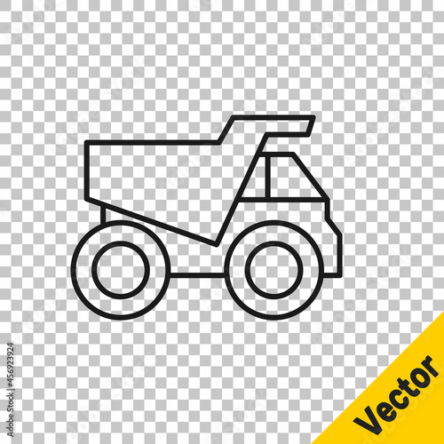 Black line Mining dump truck icon isolated on transparent background. Vector