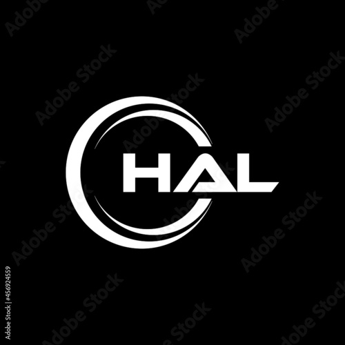 HAL letter logo design with black background in illustrator, vector logo modern alphabet font overlap style. calligraphy designs for logo, Poster, Invitation, etc.