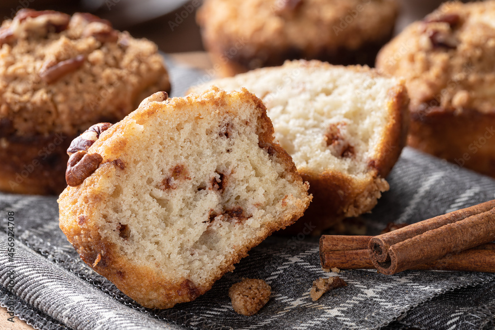 Cinnamon streusel nut muffins on a napkin