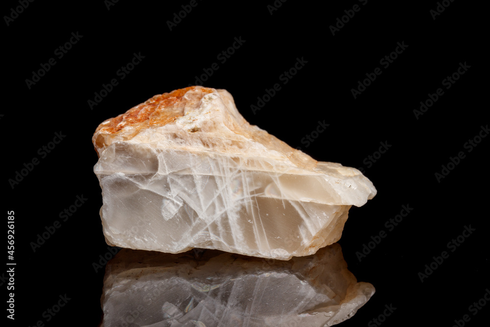 Macro mineral stone Moonstone a black background Macro mineral stone Moonstone a black background