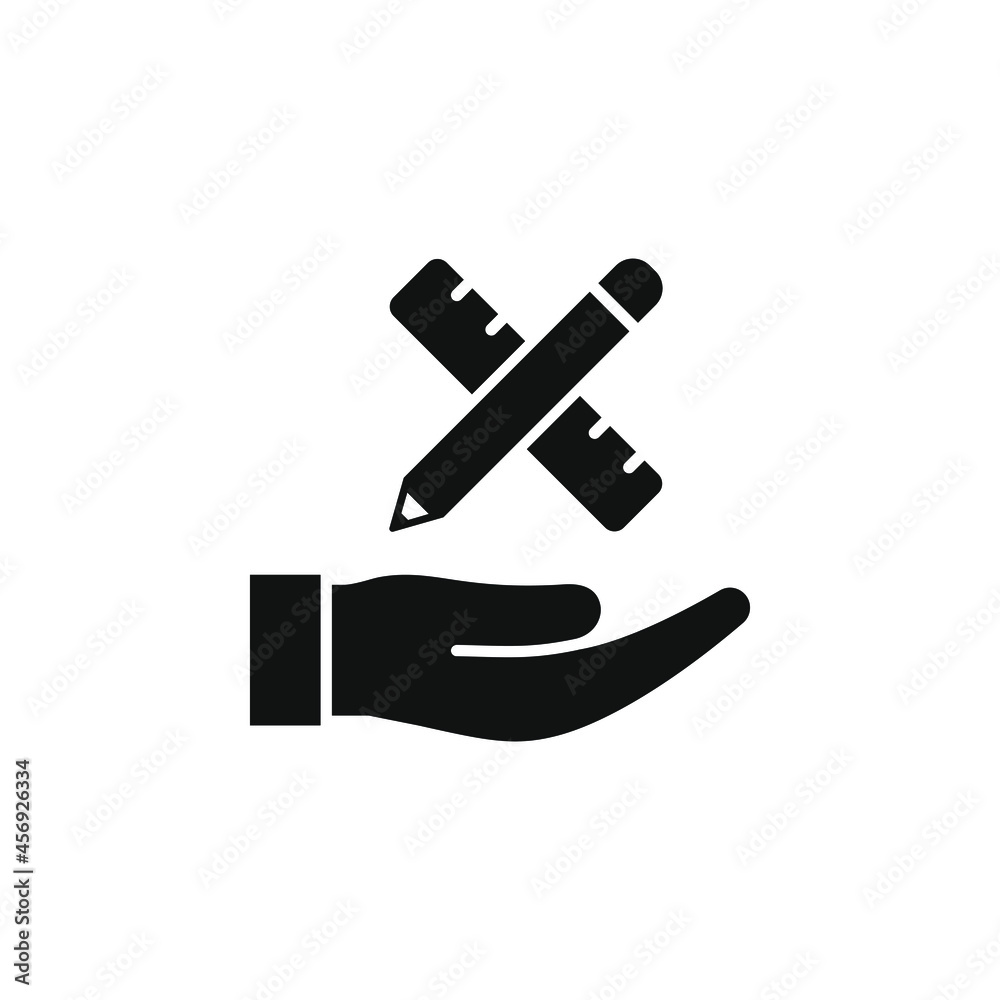 Pencil and ruler on hand icon flat style isolated on white background. Vector illustration Pencil and ruler on hand icon flat style isolated on white background. Vector illustration