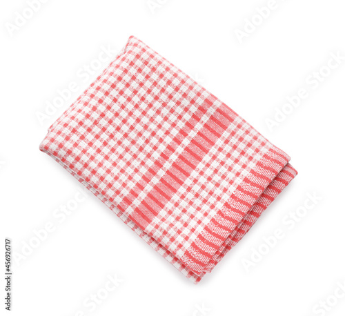 Red checkered kitchen towel isolated on white, top view