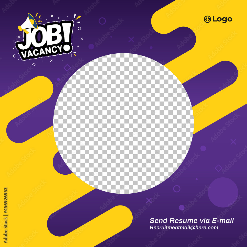 Naklejka premium Recruitment advertising template. Recruitment Poster, Job hiring poster, social media, banner, flyer. Digital announcement job vacancies layout on purple concept